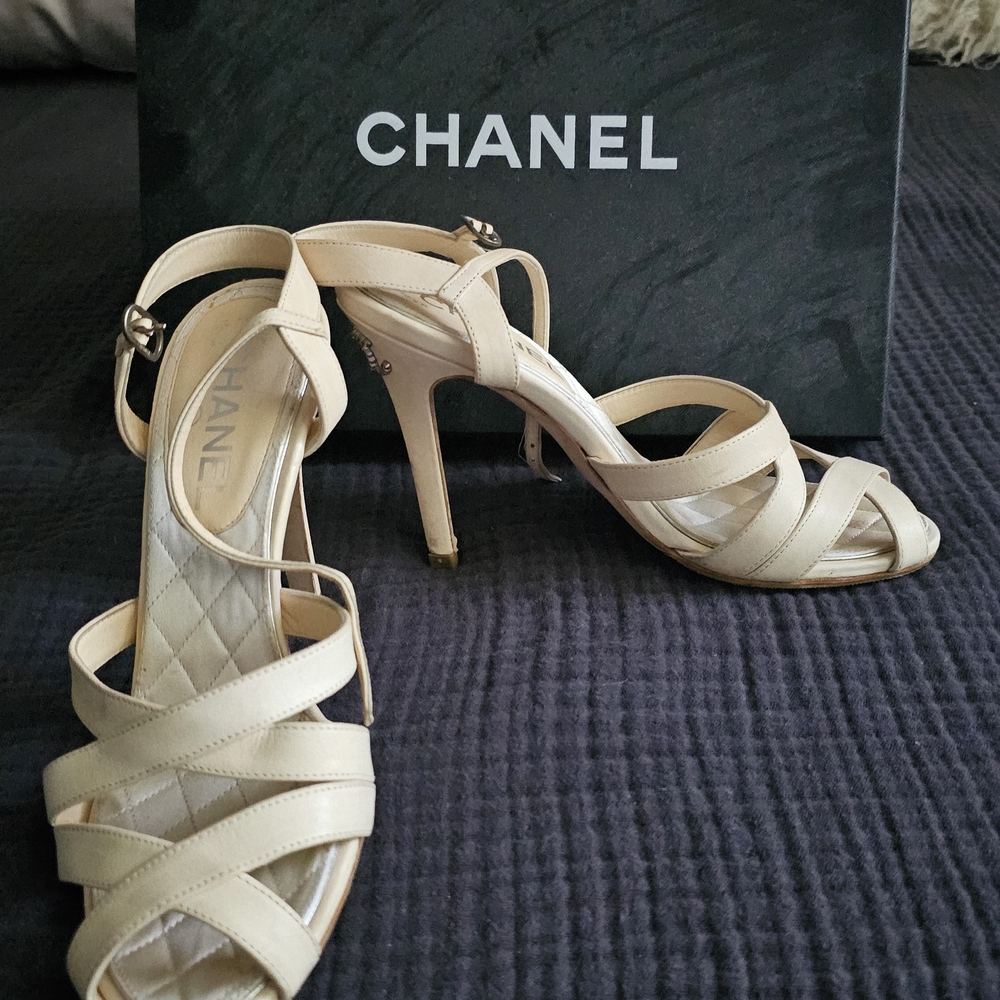 Chanel Cream Strappy Heels